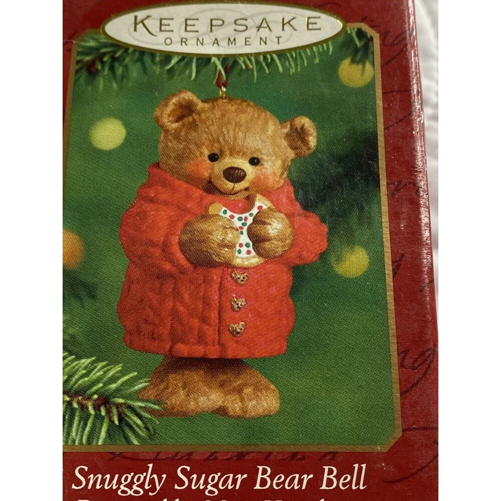 Vtg Christmas Ornament 2001 Hallmark Keepsake Snuggly Sugar Bear Bell Porcelain.